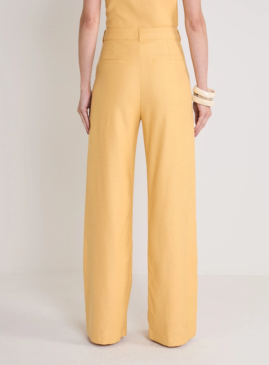 Calça Alfaiataria Feminina Ampla Amarelo