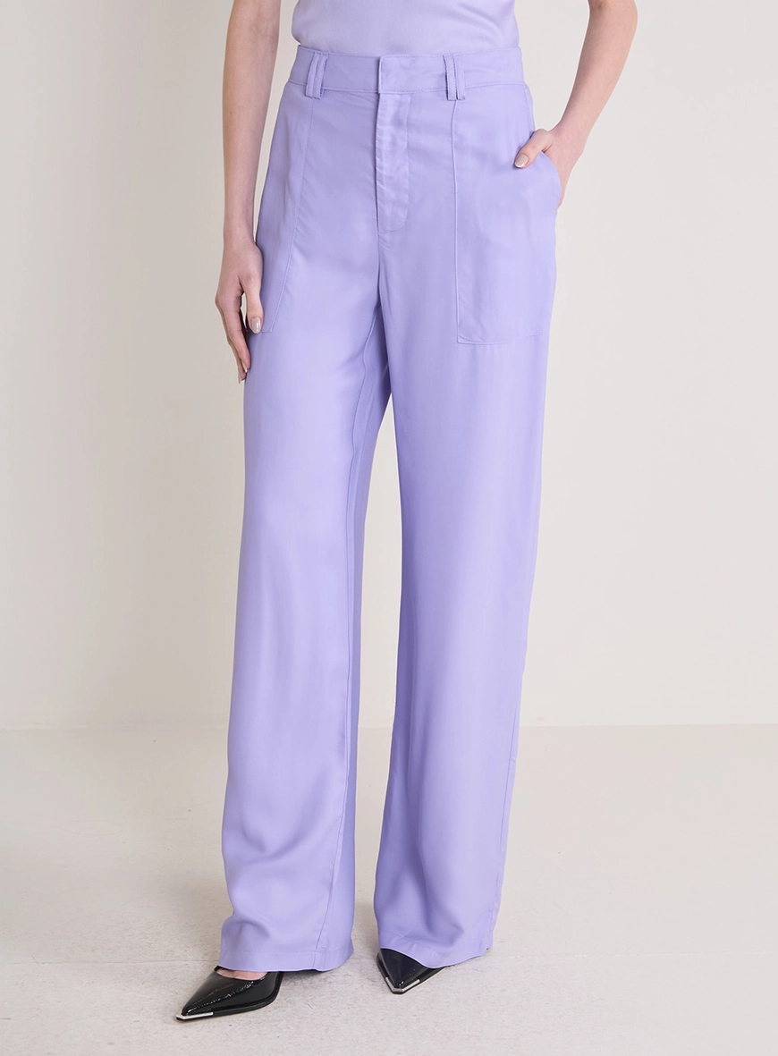 Calça Alfaiataria Feminina Reta Cós Alto Roxo