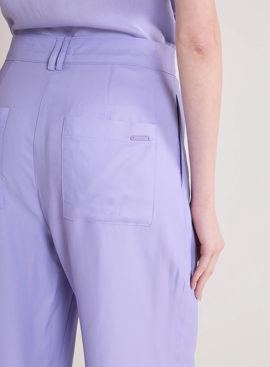 Calça Alfaiataria Feminina Reta Cós Alto Roxo