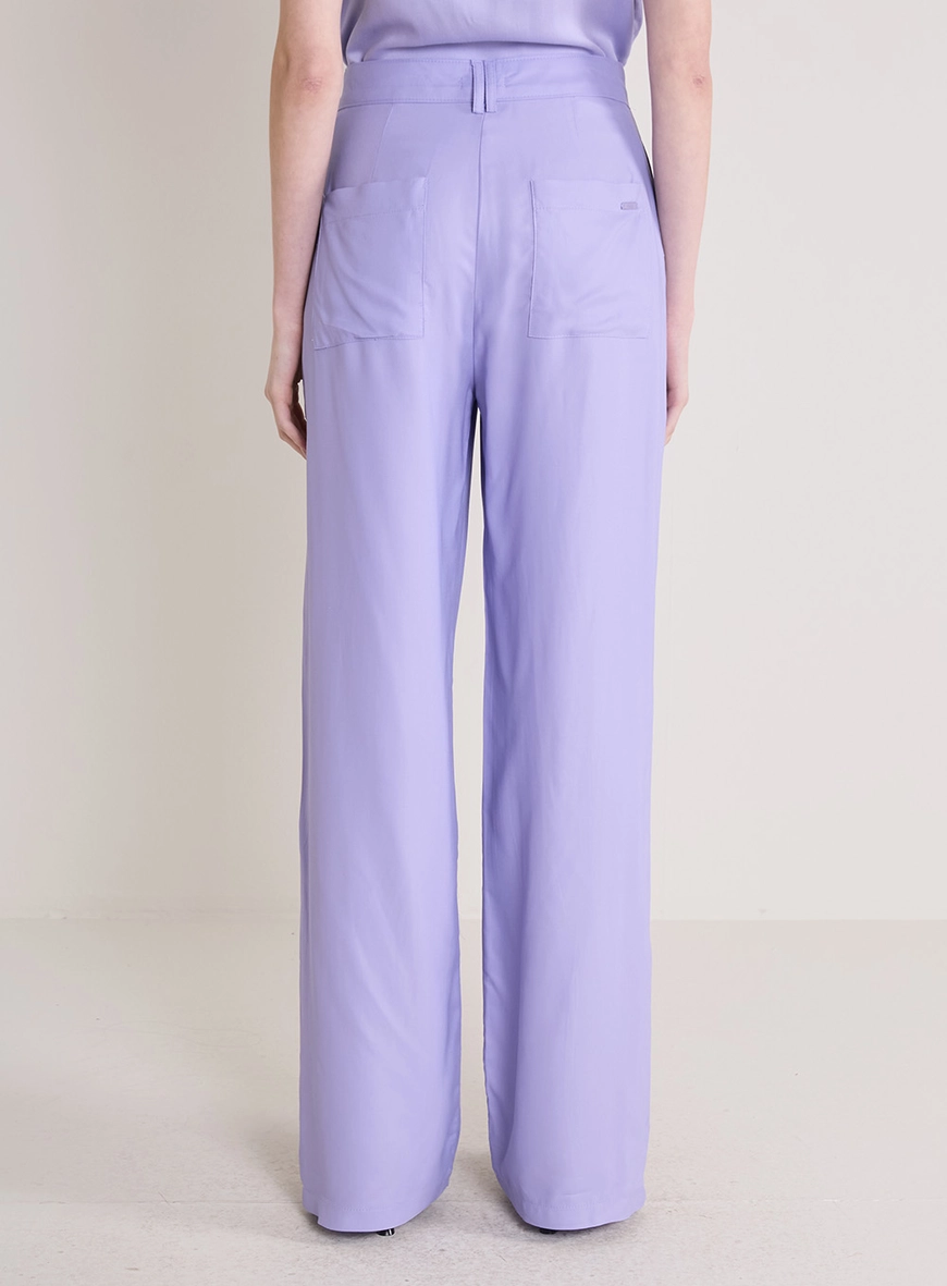 Calça Alfaiataria Feminina Reta Cós Alto Roxo