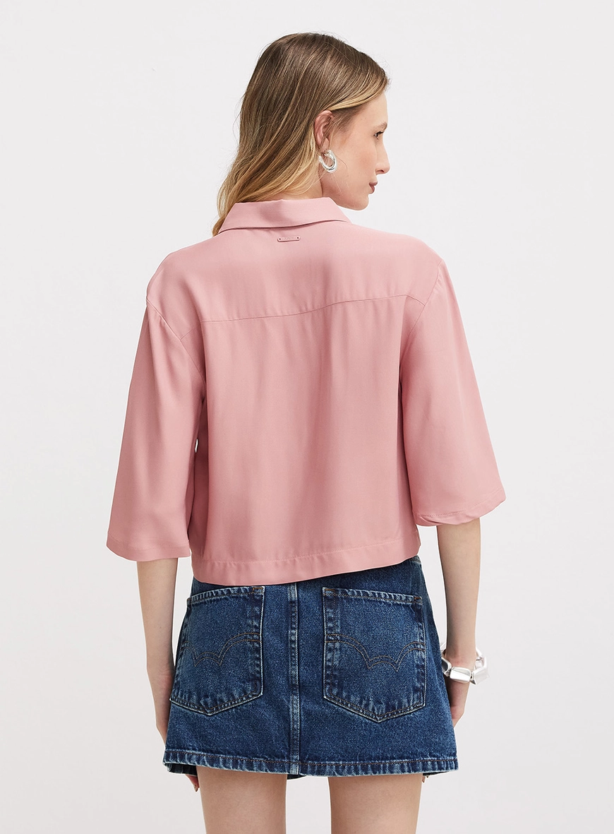 Camisa Feminina Cropped De Mangas Curtas Rosa