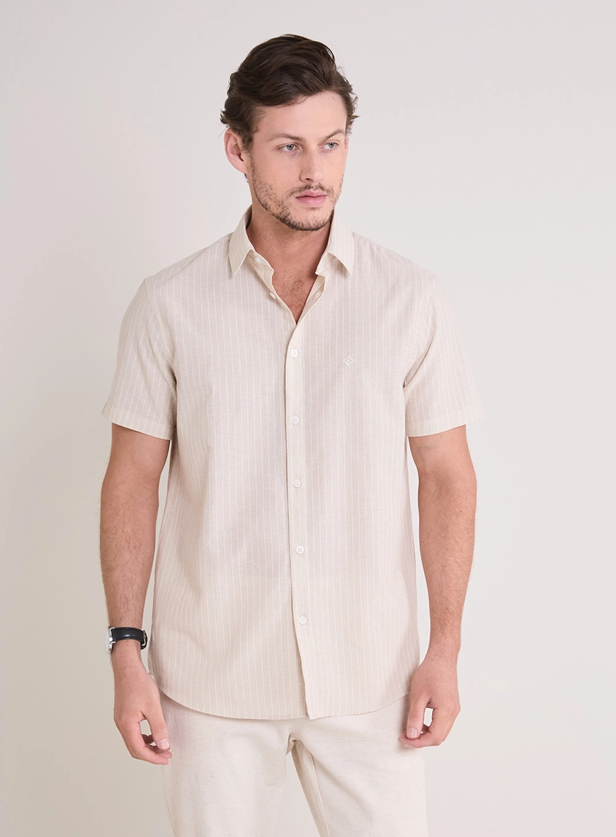 Camisa Masculina Relax Listrada Manga Curta Estampados