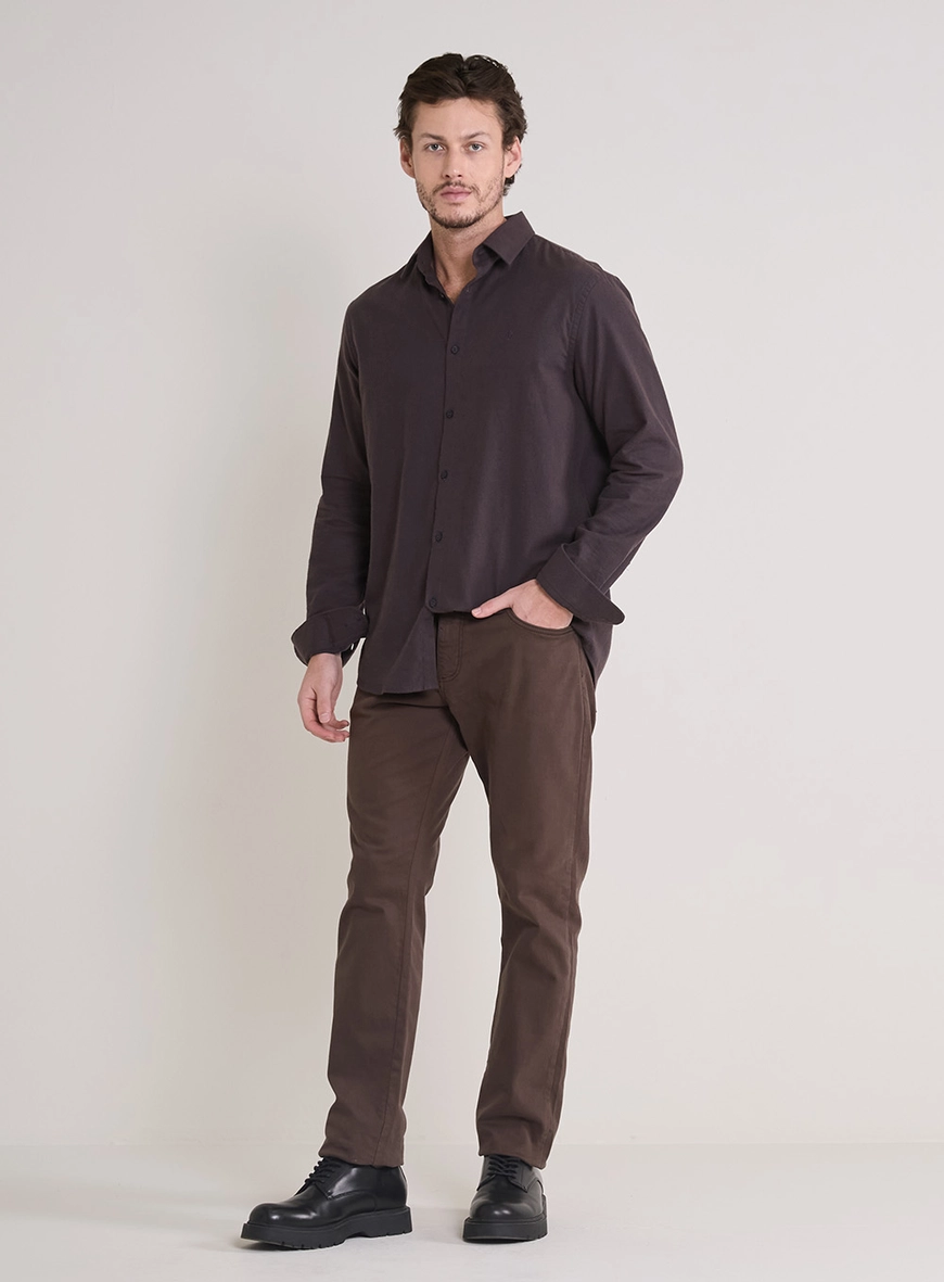 Camisa Masculina Relax De Manga Longa Marrom 3