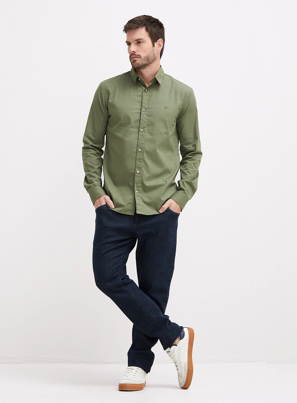 Camisa Masculina Slim Fit De Manga Longa Verde 2
