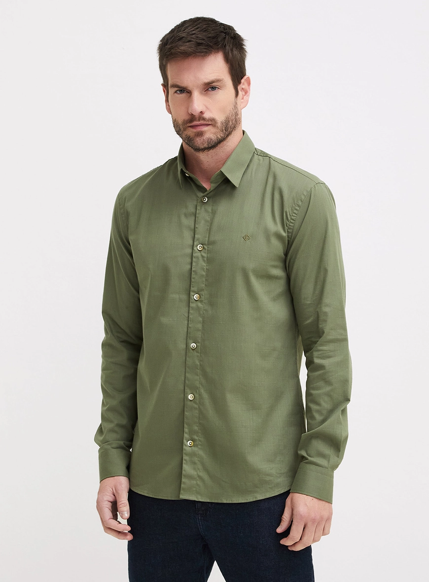 Camisa Masculina Slim Fit De Manga Longa Verde 1