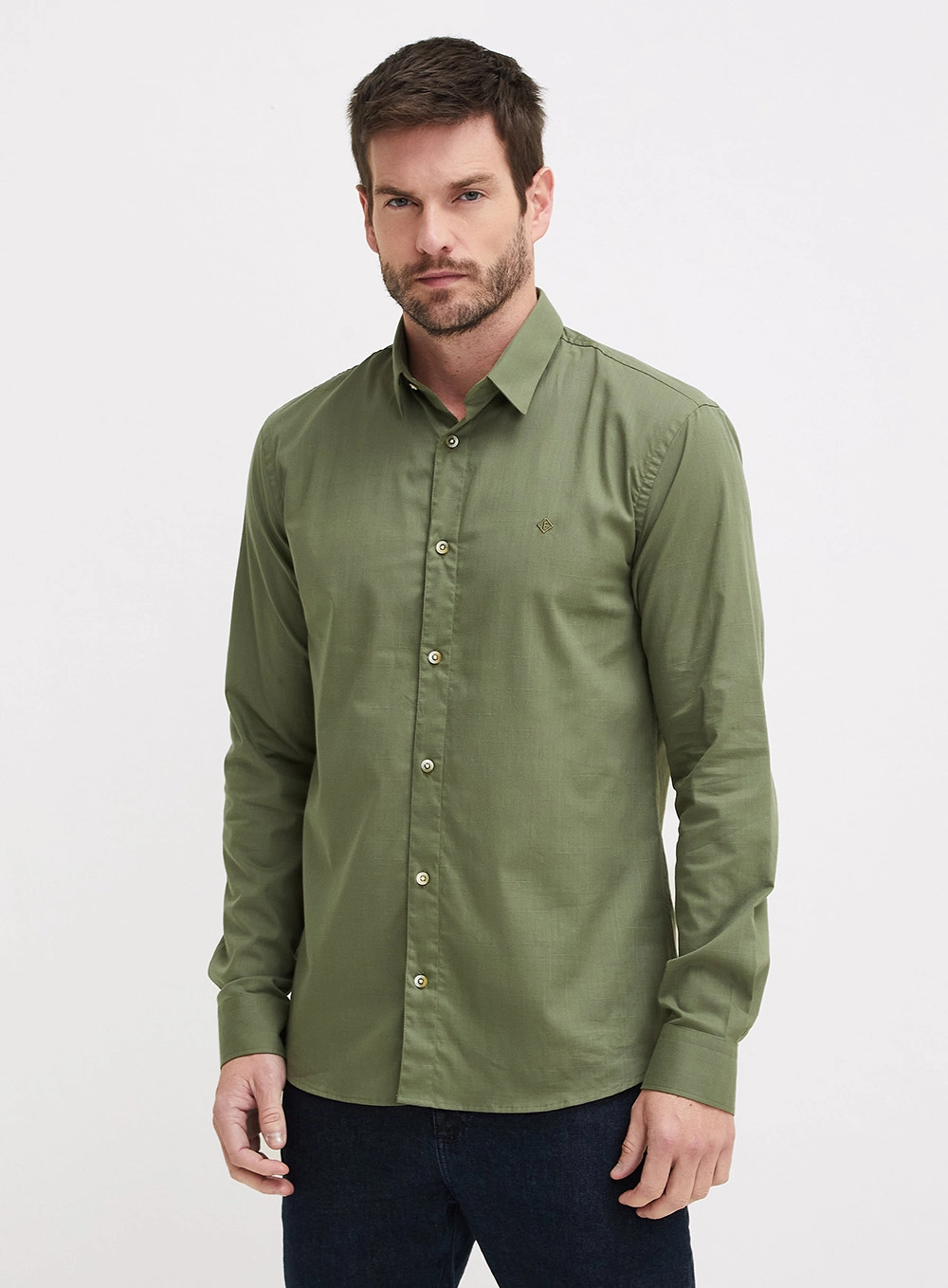 Camisa Masculina Slim Fit De Manga Longa Verde 1