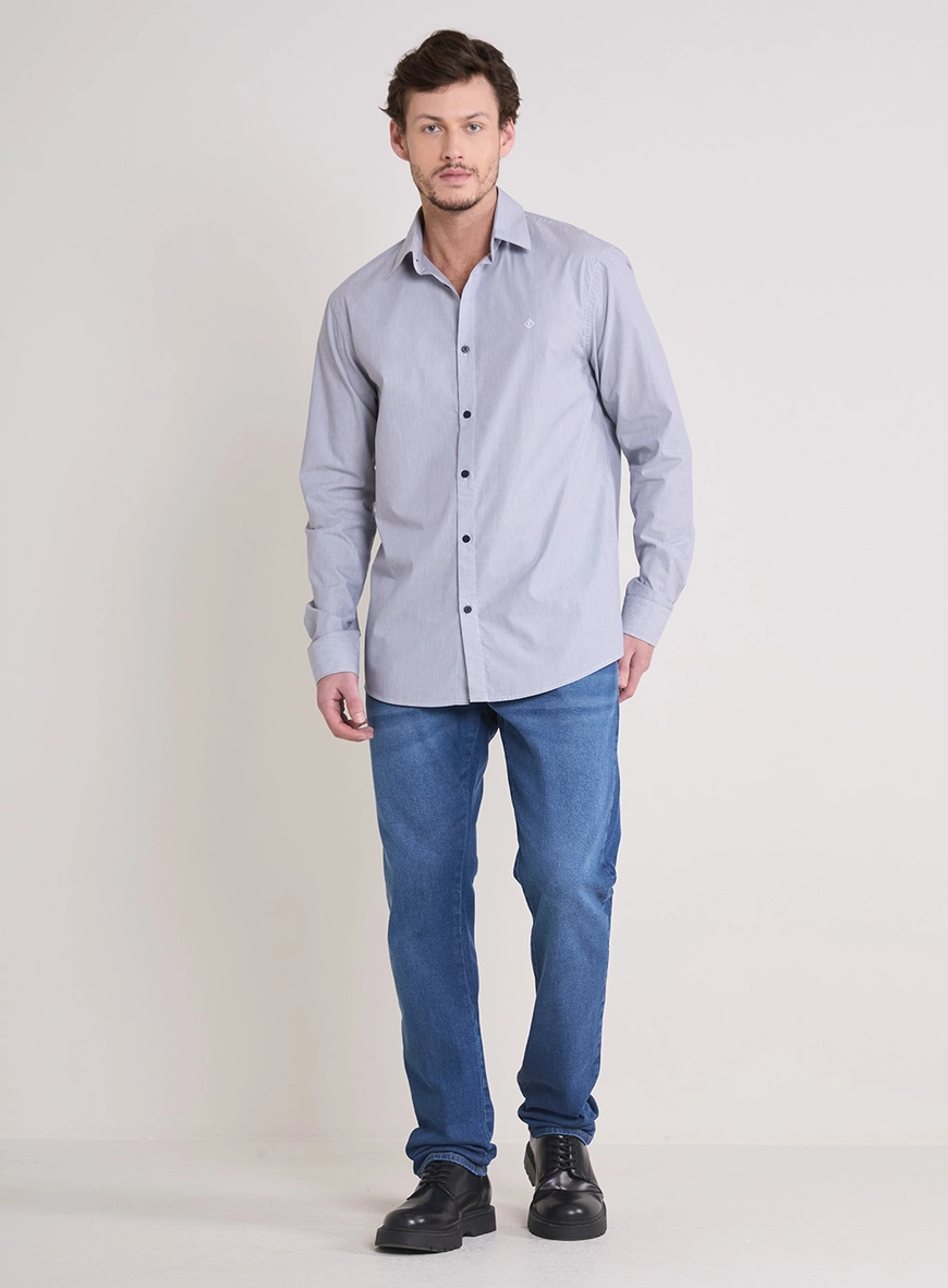 Camisa Masculina Relax De Manga Longa Azul