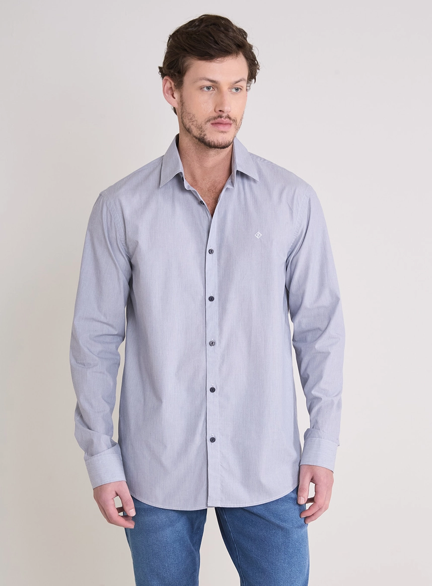 Camisa Masculina Relax De Manga Longa Azul