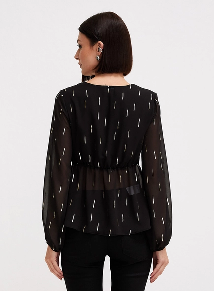 Blusa Peplum Manga Longa Estampada