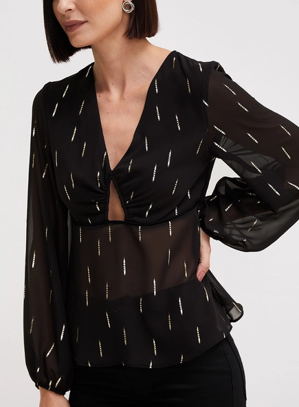 Blusa Peplum Manga Longa Estampada