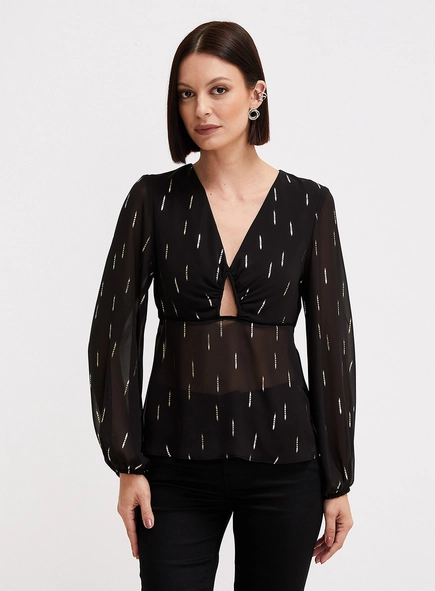 Blusa Peplum Manga Longa Estampada