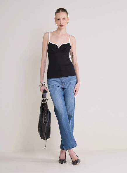 Blusa Justa Bicolor Decote V