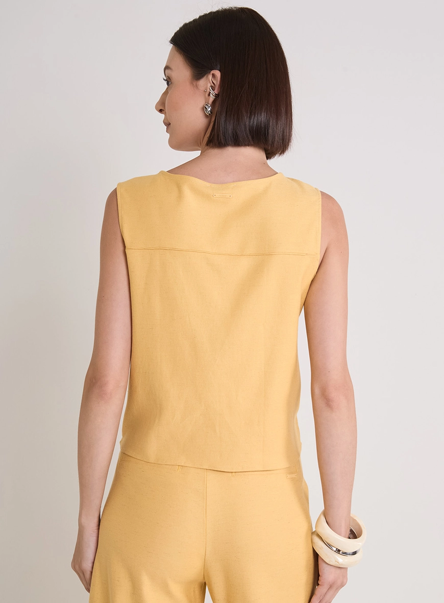 Blusa Reta Alfaiataria Decote Canoa Amarelo