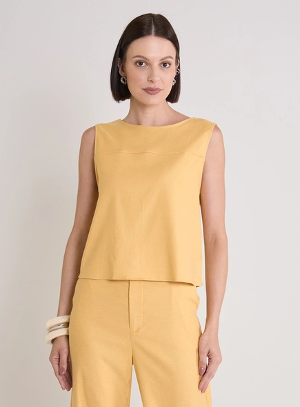 Blusa Reta Alfaiataria Decote Canoa