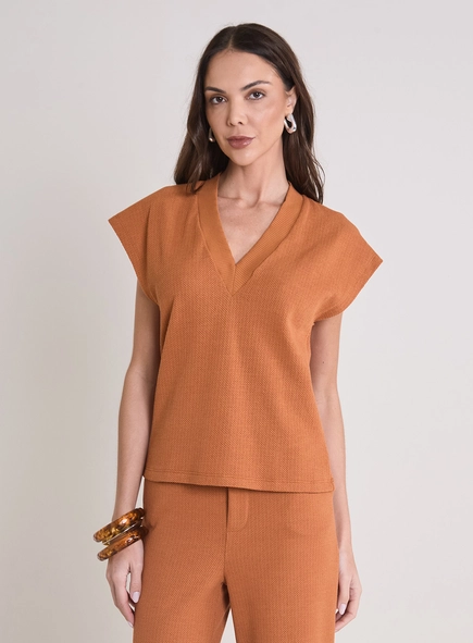 Blusa Solta Comfort Texturizada Decote V