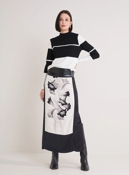 Blusão Tricô Feminino Estampado Gola Média