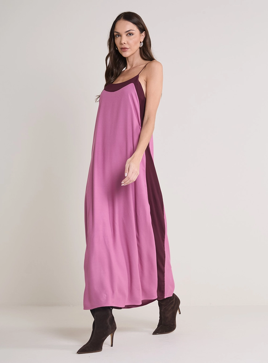 Vestido Longo Reto Bicolor Rosa