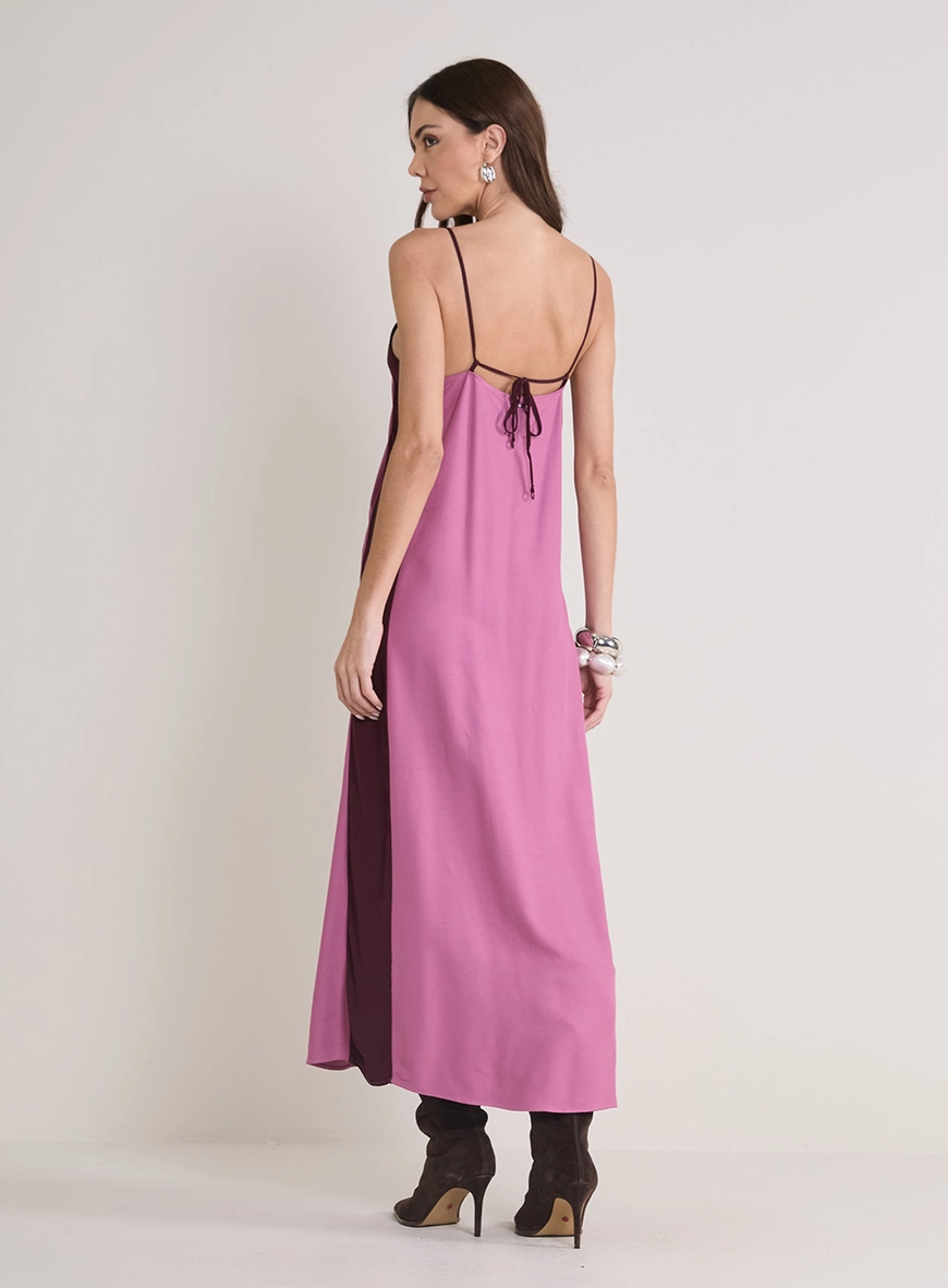 Vestido Longo Reto Bicolor Rosa