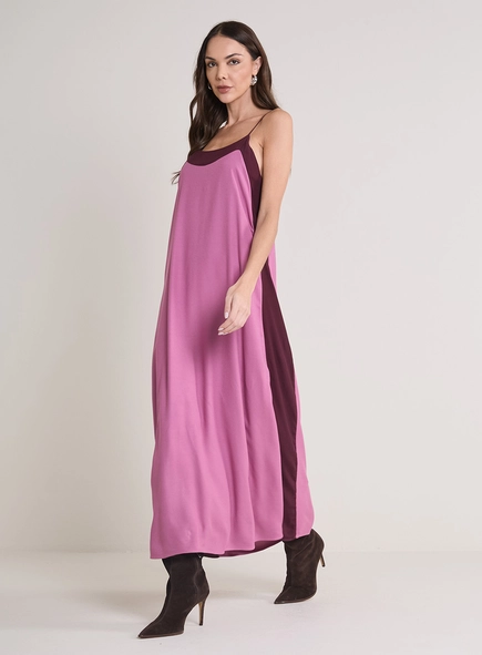 Vestido Longo Reto Bicolor