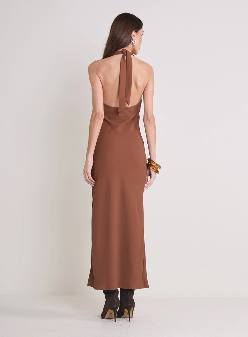 Vestido Midi Frente Única Marrom