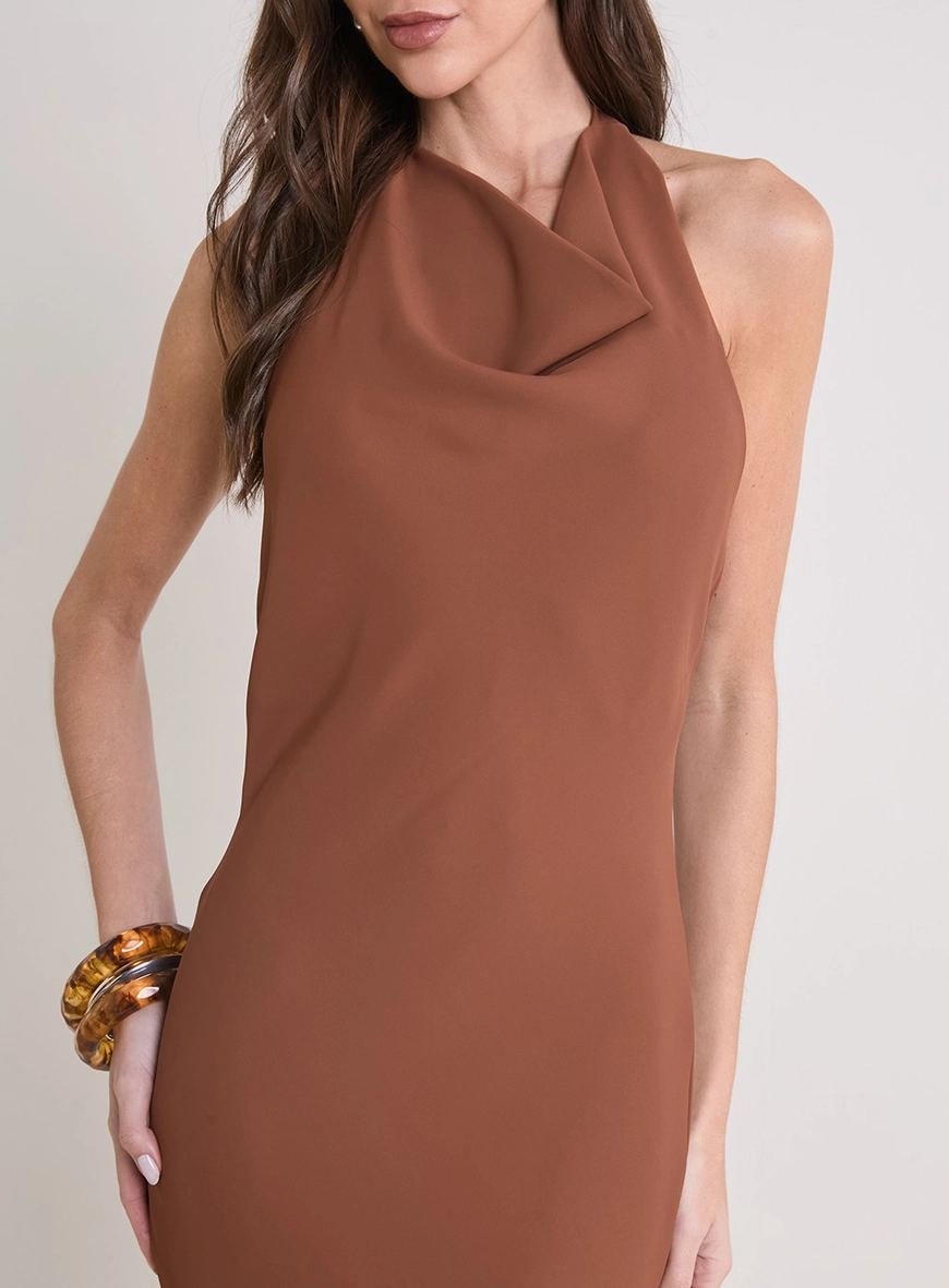 Vestido Midi Frente Única Marrom