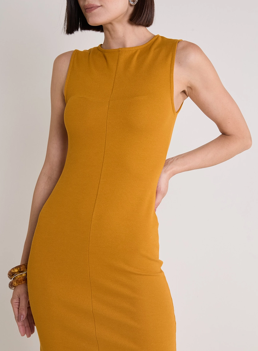 Vestido Midi Justo Amarelo