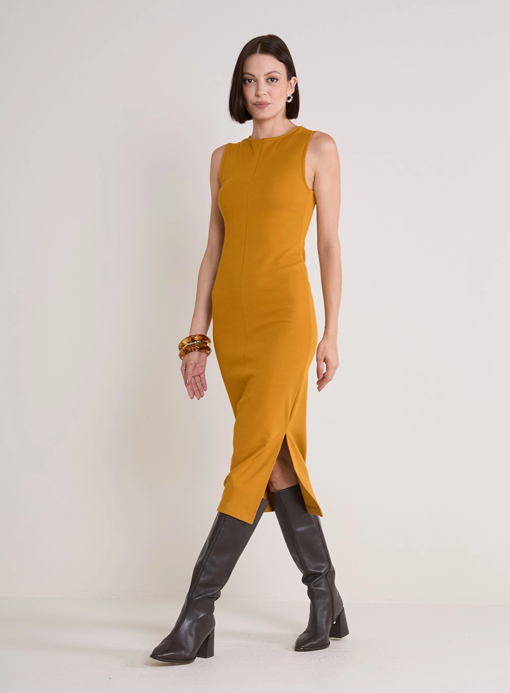 Vestido Midi Justo Amarelo 1