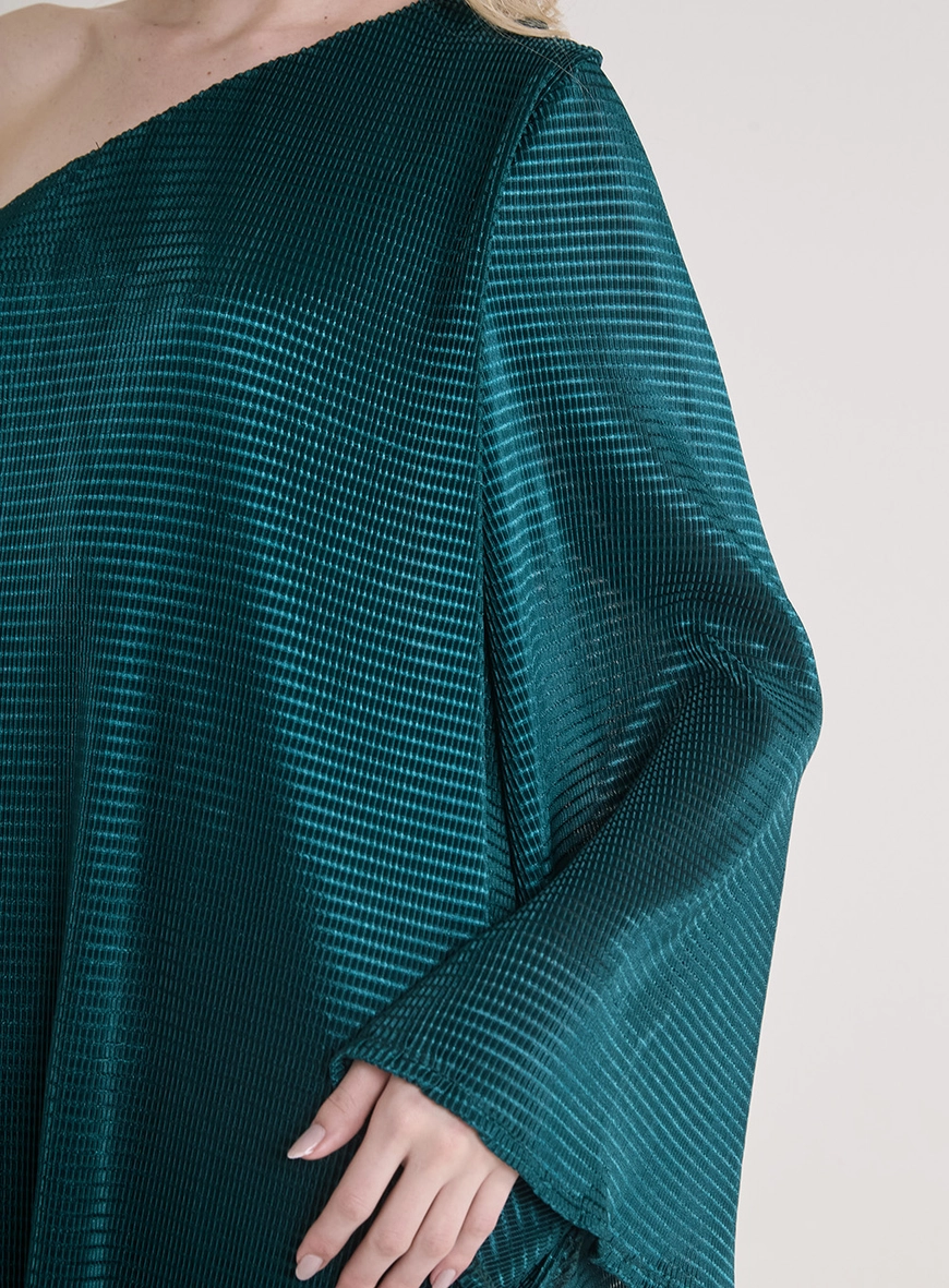 Vestido Curte Manga Única Texturizado Verde