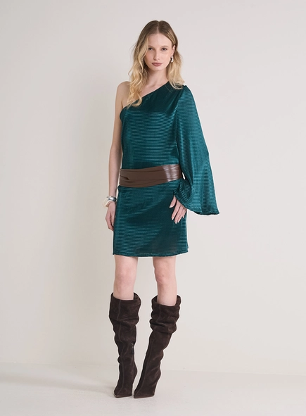 Vestido Curte Manga Única Texturizado