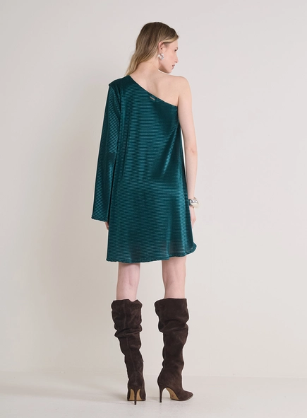 Vestido Curte Manga Única Texturizado
