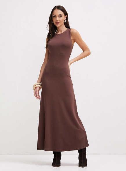 Vestido Midi Slim Decote Costas