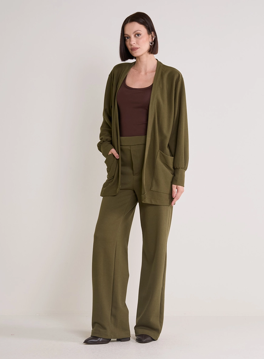 Cardigan De Malha Texturizada Com Bolsos Verde