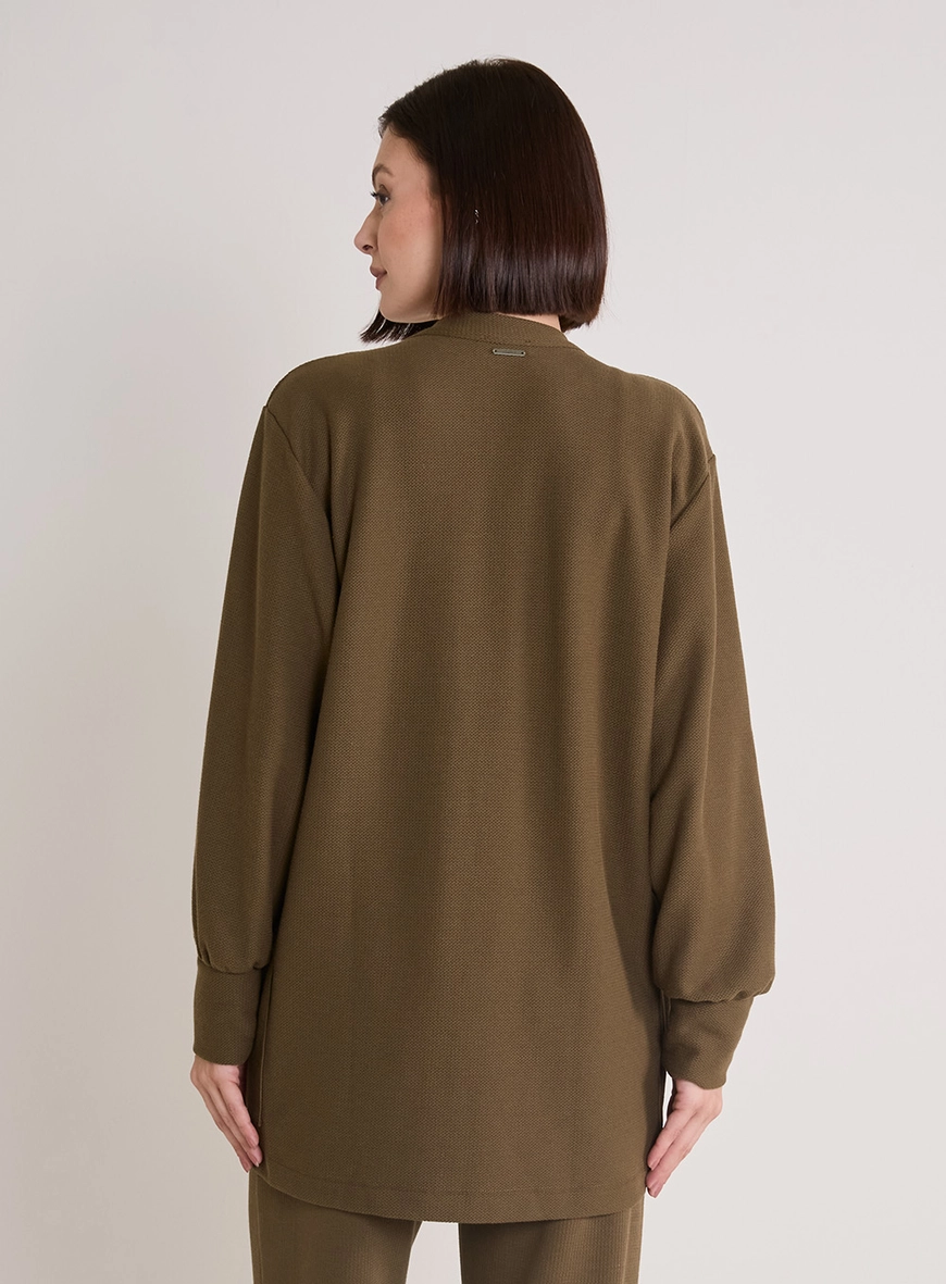 Cardigan De Malha Texturizada Com Bolsos Verde
