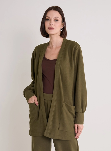 Cardigan De Malha Texturizada Com Bolsos