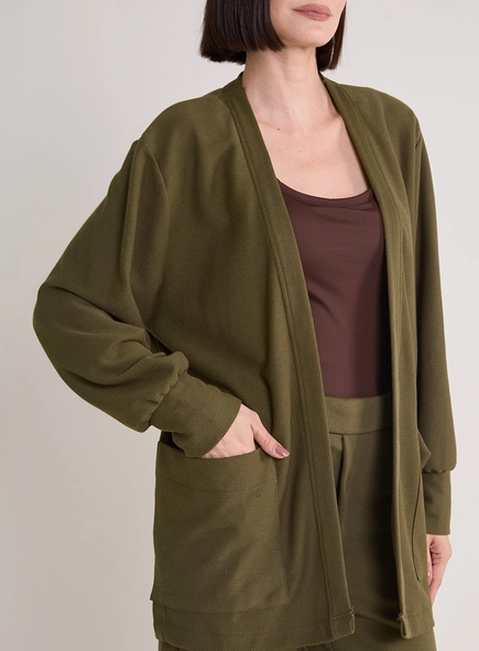 Cardigan De Malha Texturizada Com Bolsos