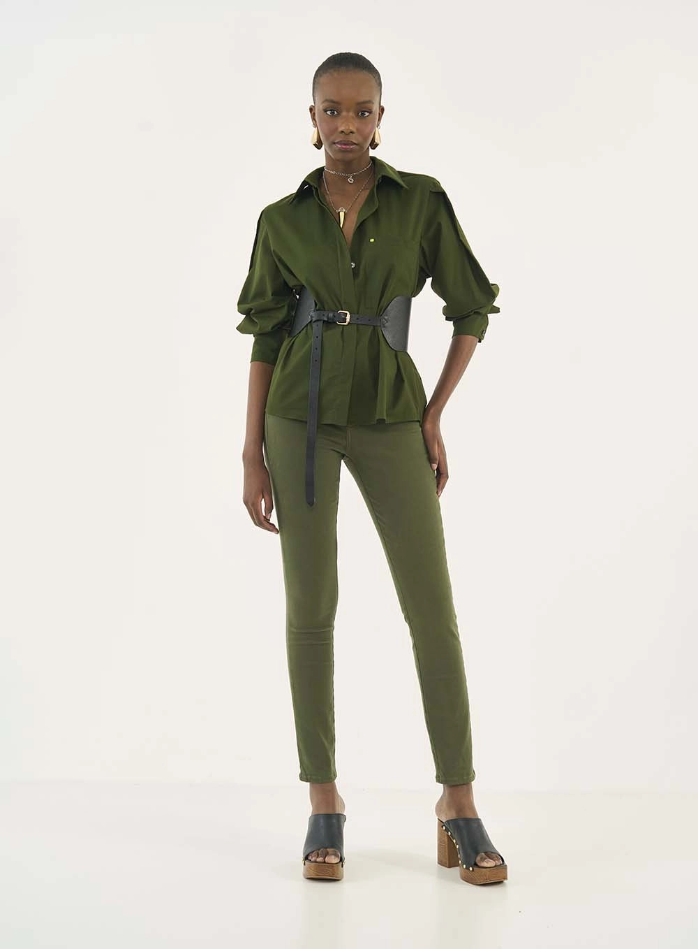 Calça Em Sarja Skinny Nova York Verde