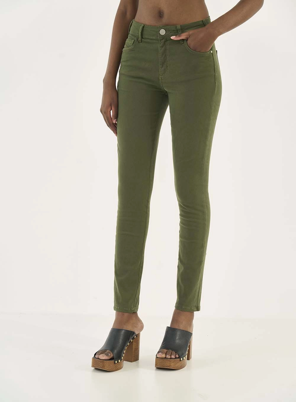 Calça Em Sarja Skinny Nova York Verde