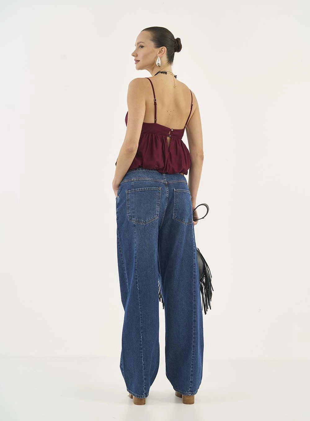 Blusa Balonê Peplum Bordô