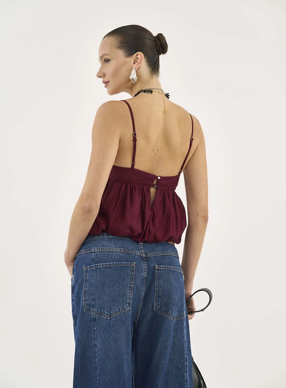Blusa Balonê Peplum Bordô