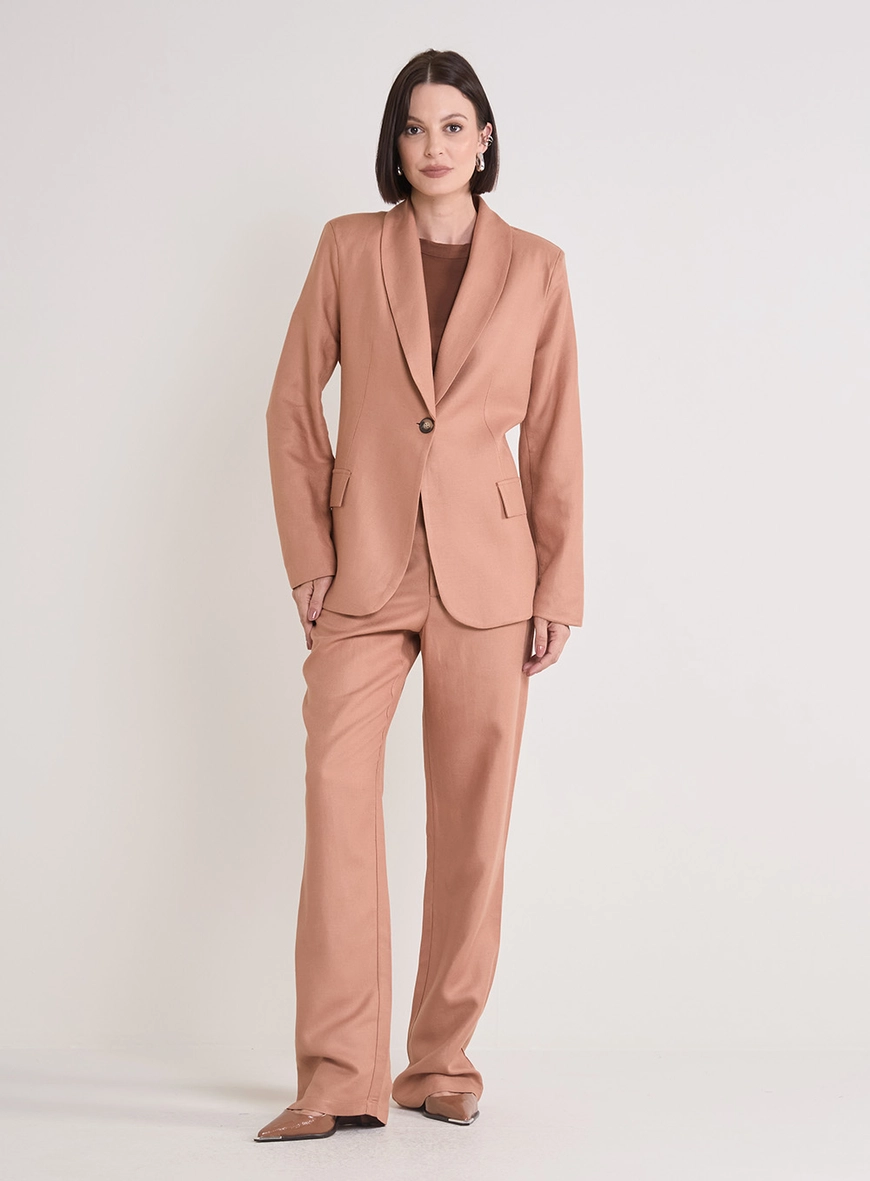 Calça Feminina Alfaiataria Cós Transpassado Marrom