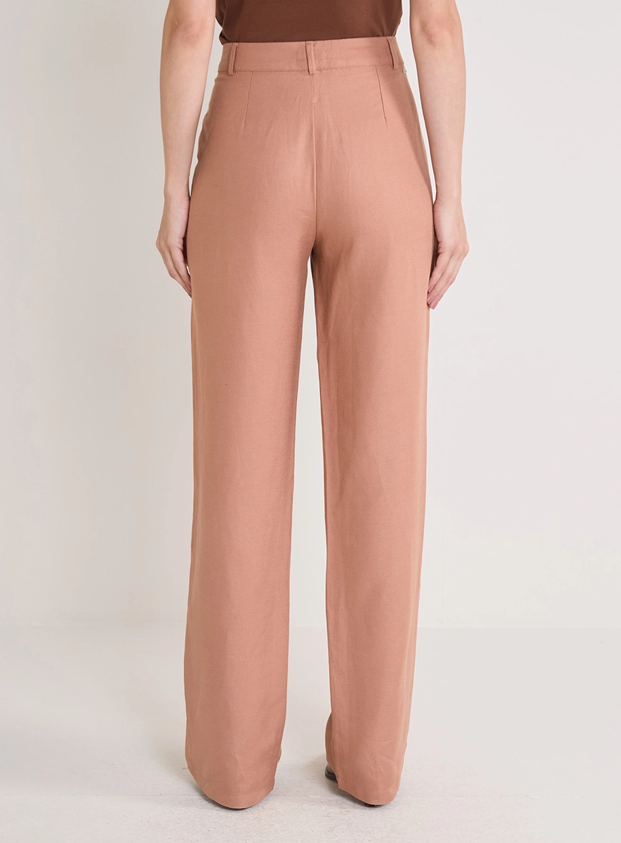 Calça Feminina Alfaiataria Cós Transpassado Marrom
