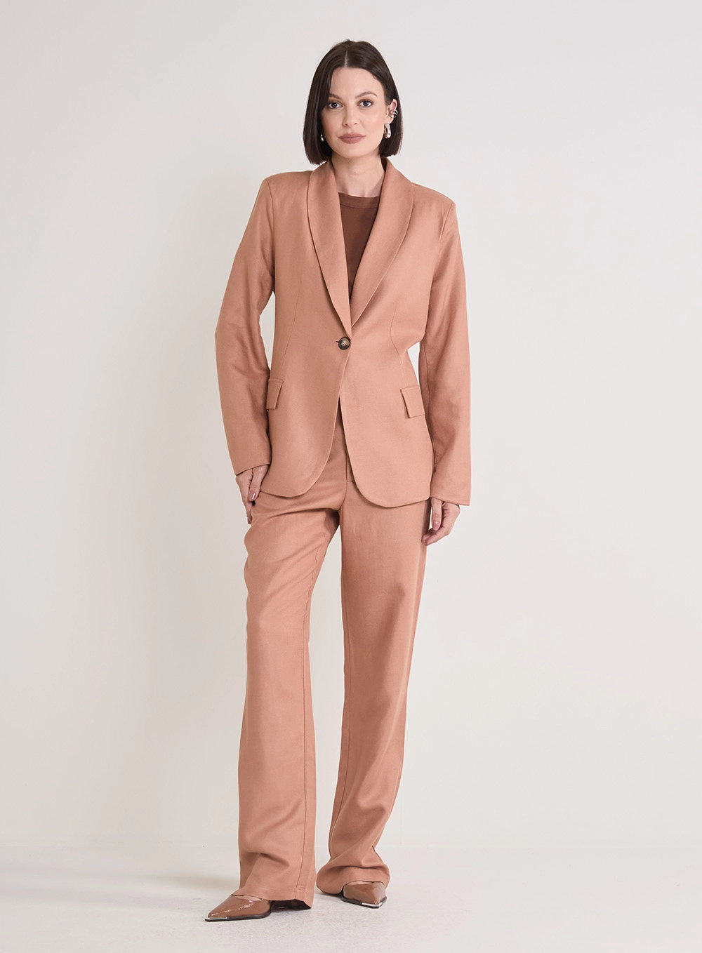 Calça Feminina Alfaiataria Cós Transpassado Marrom 1