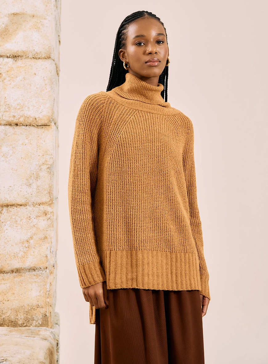 Blusa Tricot Oversized Gola Alta Amarelo 1