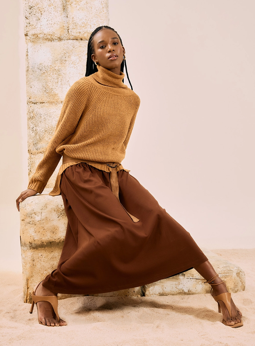Blusa Tricot Oversized Gola Alta Amarelo 4