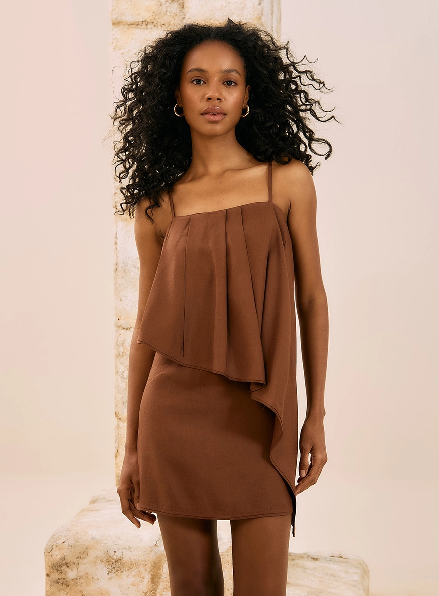 Vestido Midi Alfaiataria Peplum Marrom 4