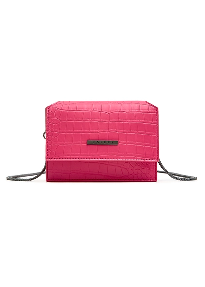 Bolsa Crossbody Croco Alça De Corrente Rosa Doja