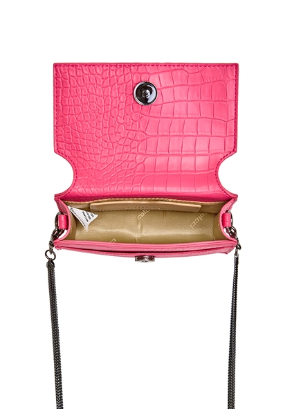 Bolsa Crossbody Croco Alça De Corrente Rosa Doja