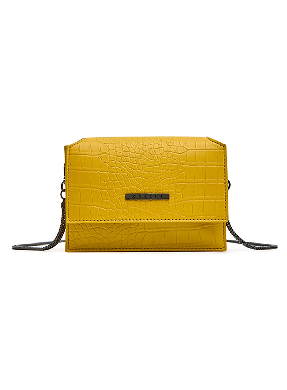Bolsa Crossbody Croco Alça De Corrente Amarelo
