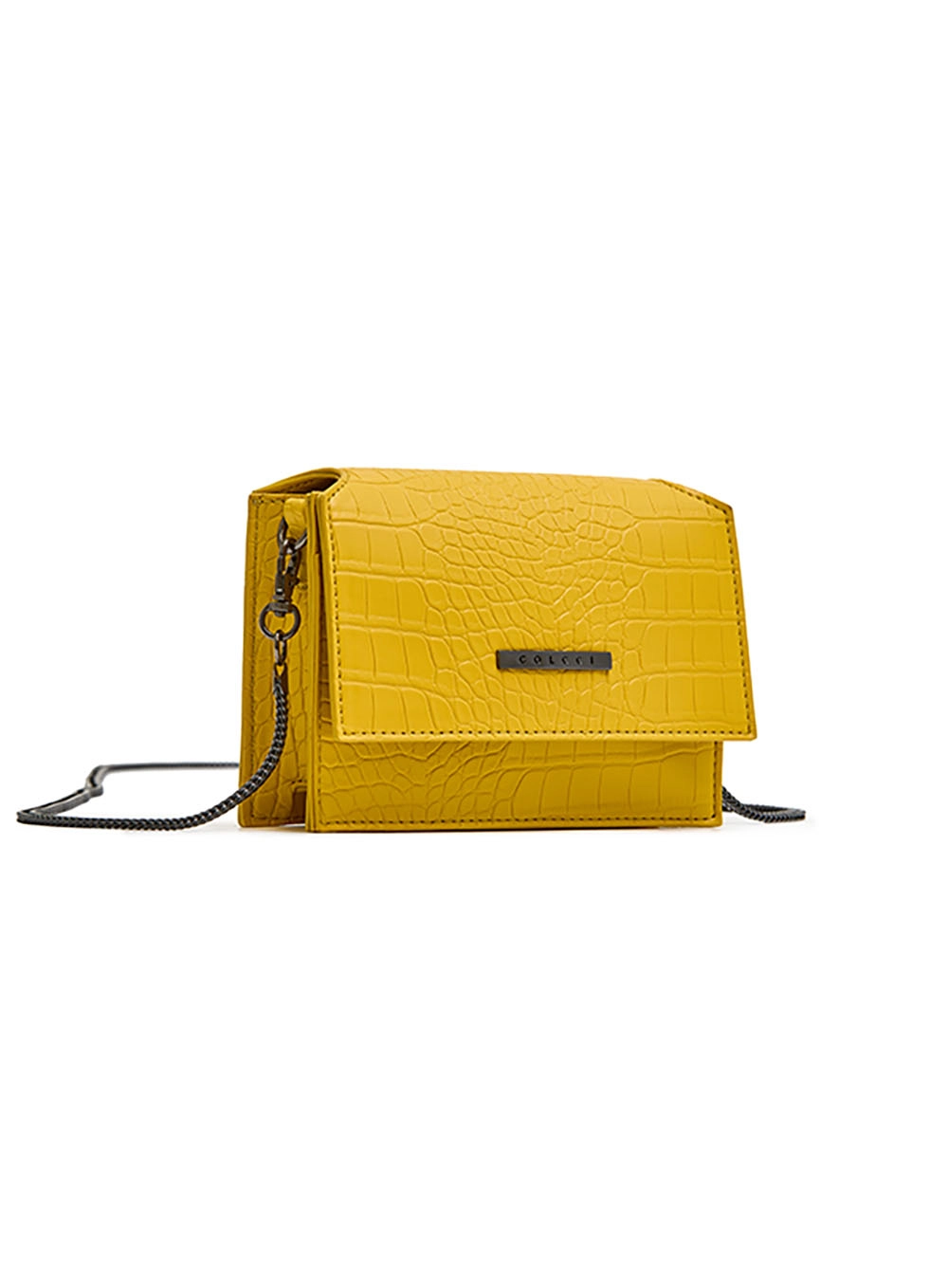 Bolsa Crossbody Croco Alça De Corrente Amarelo