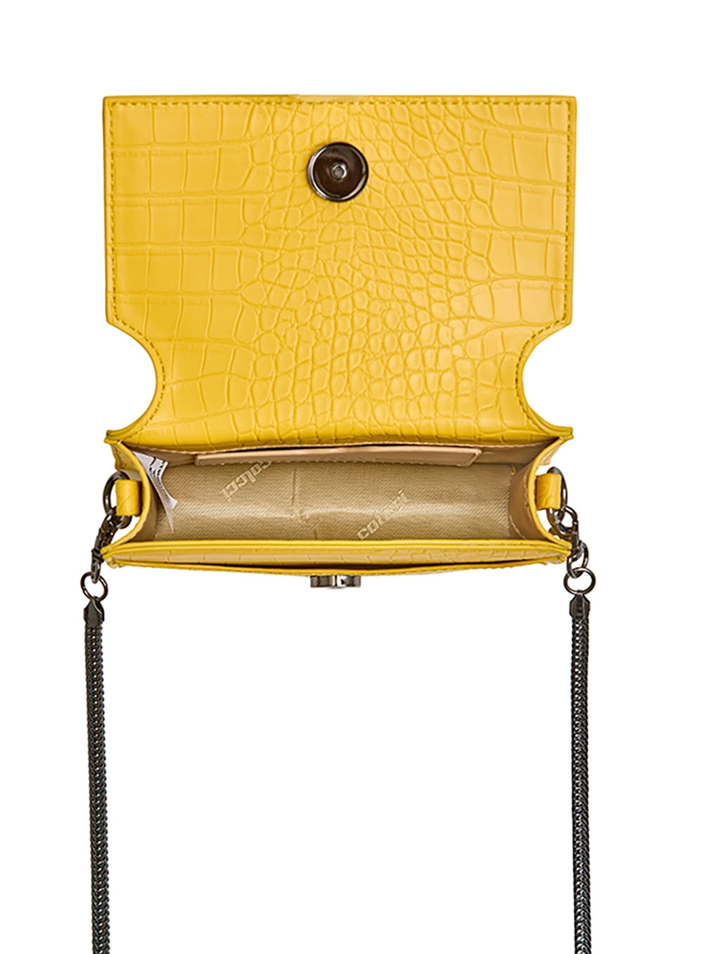 Bolsa Crossbody Croco Alça De Corrente Amarelo